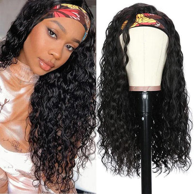 Modern Show Glueless Headband Wig Brazilian Water Wave Human Hair Wig Remy Hair Scarf Wigs For Black Women