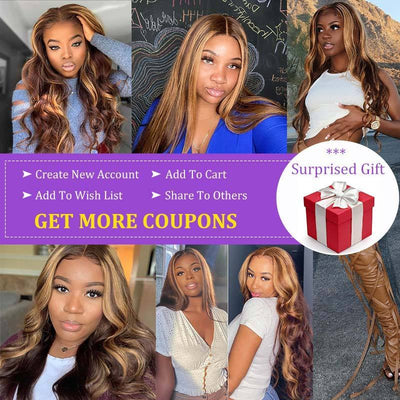 Modern Show 28 Inch Highlight Human Hair Wigs Body Wave Lace Front Wigs Ombre 4/27 Color Remy Hair Wigs