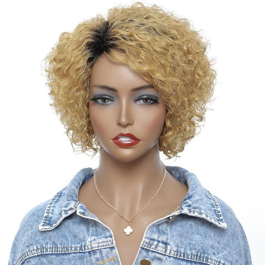 Modern Show 1b/27 Ombre Blonde Color Short Loose Curly Human Hair Wigs Afro Curl Wig Brazilian Water Wave Hair Wig