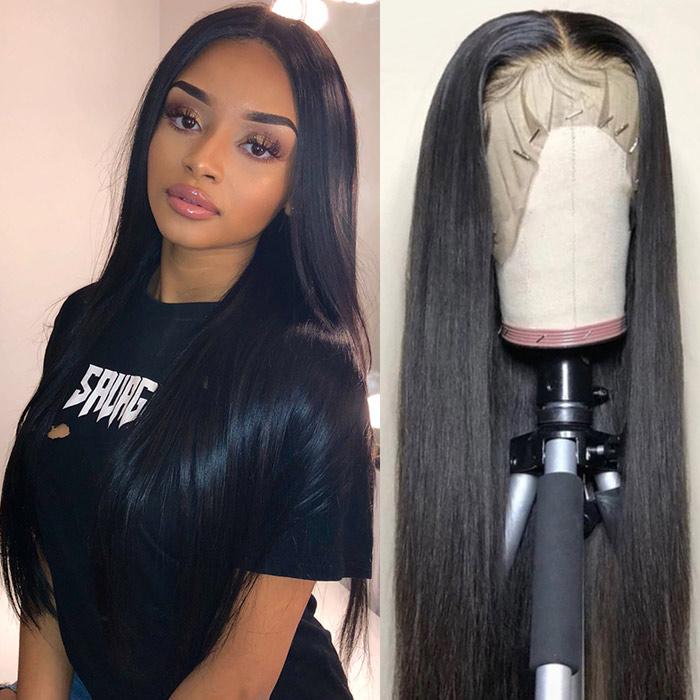 150 Density Raw Indian Virgin Straight Human Hair Half Lace Front Wigs For Black Women On Sales