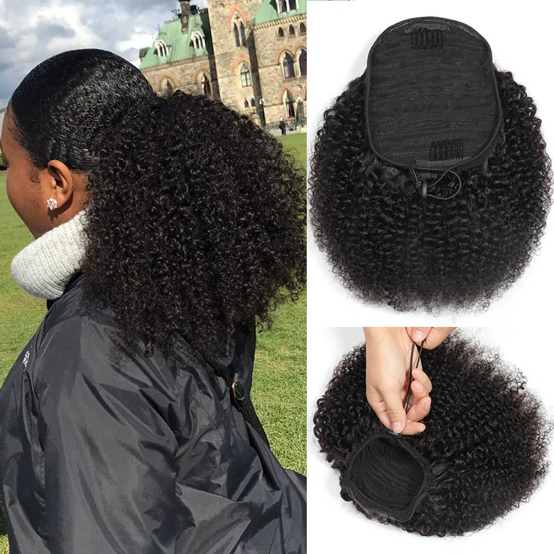 Modern Show Afro Kinky Curly/Yaki Straight Ponytail Human Hair Drawstring Brazilian Hair Extensions Clip In Hair Ponytail