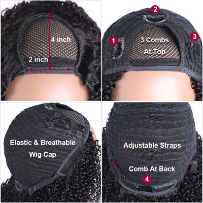 U Part Wig | Brazilian Kinky Curly Human Hair Wigs 2x4 U Part Wigs Afro Curly Machine Wig 150% Density