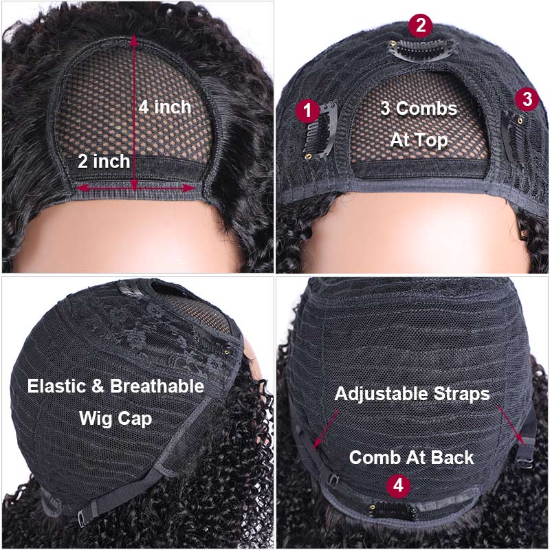 U Part Wig | Brazilian Kinky Curly Human Hair Wigs 2x4 U Part Wigs Afro Curly Machine Wig 150% Density