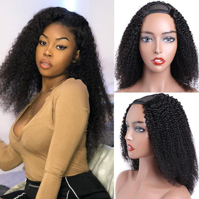 U Part Wig | Brazilian Kinky Curly Human Hair Wigs 2x4 U Part Wigs Afro Curly Machine Wig 150% Density