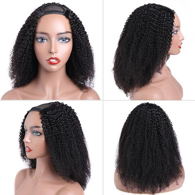U Part Wig | Brazilian Kinky Curly Human Hair Wigs 2x4 U Part Wigs Afro Curly Machine Wig 150% Density