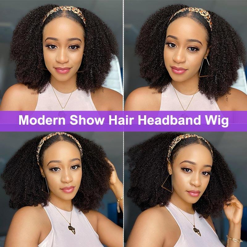 Modern Show Glueless Headband Wig Kinky Curly Human Hair Wigs Brazilian Machine Scarf Wig Jerry Curl Hair Wig