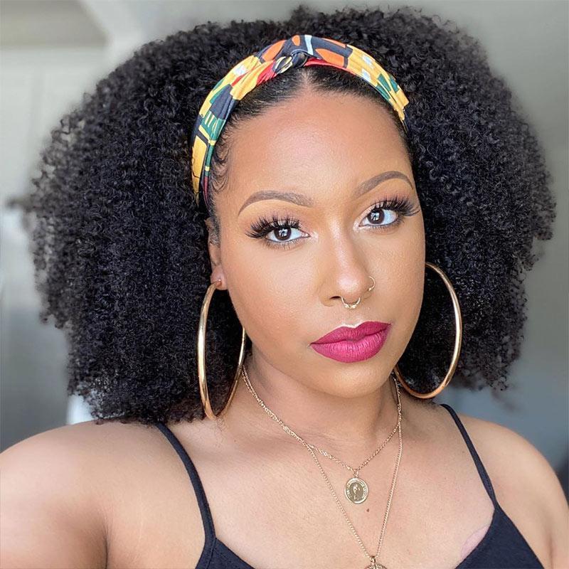 Modern Show Glueless Headband Wig Kinky Curly Human Hair Wigs Brazilian Machine Scarf Wig Jerry Curl Hair Wig