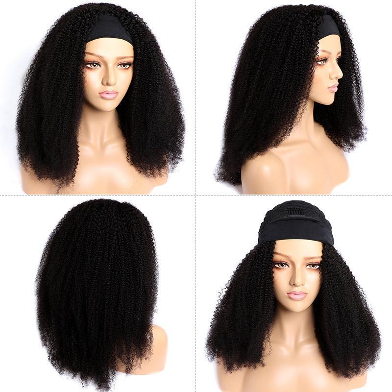 Modern Show Glueless Headband Wig Kinky Curly Human Hair Wigs Brazilian Machine Scarf Wig Jerry Curl Hair Wig