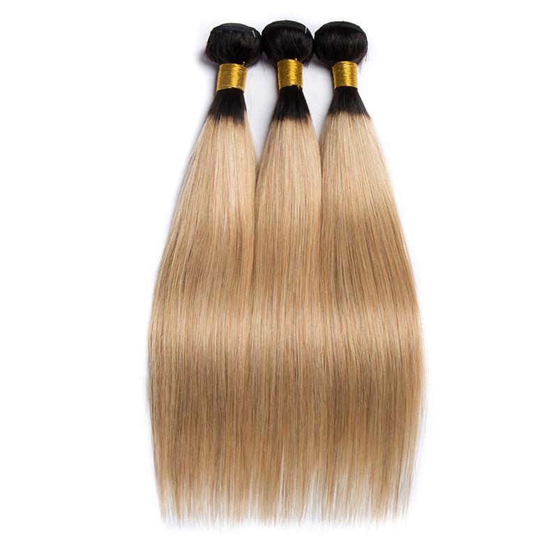 Modern Show Ombre Hair Bundles 1b/27 Middle Golden Brazilian Straight Human Hair Weave 3Pcs Two Tone Color Hair