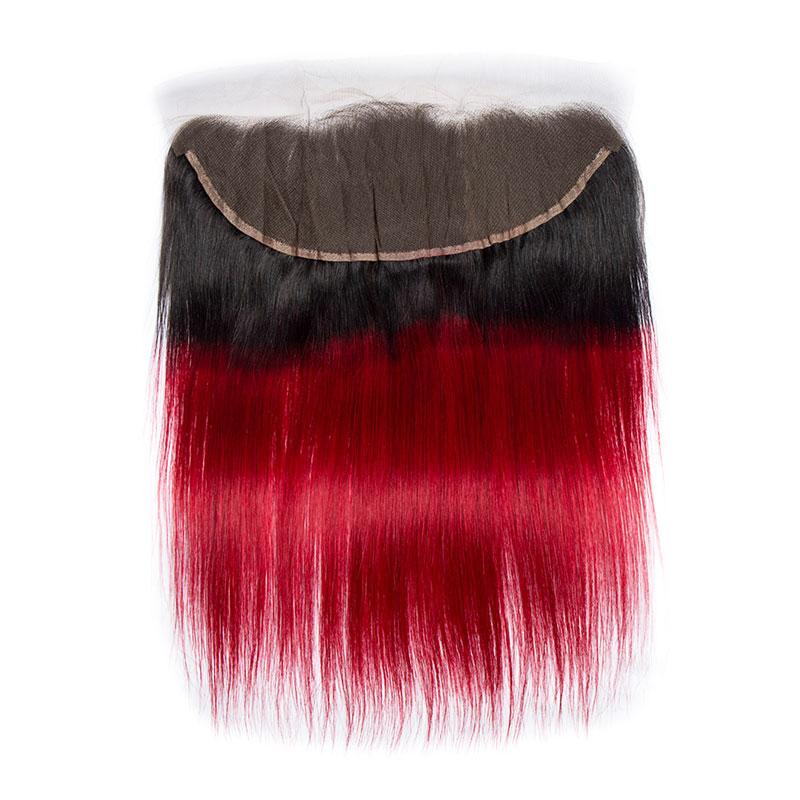 Modern Show 1B/Burgundy Red Ombre Color Straight Hair Lace Frontal Closure Human Hair Pre Plucked 13x4 Lace Frontal With Baby Hair