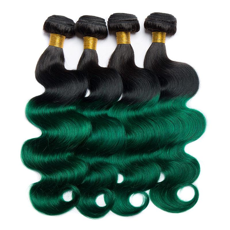 Modern Show 1B/Green Two Tone Color Ombre Hair Bundles Body Wave Human Hair Brazilian Weave 4pcs Hair