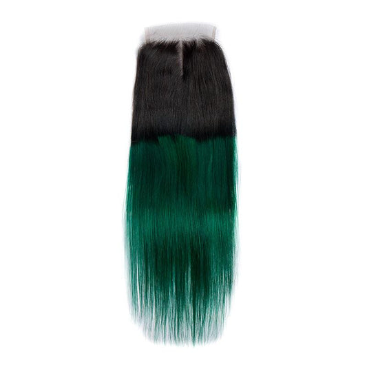 Modern Show Ombre 1b/green Color Straight Lace Closure Remy Human Hair 4x4 Swiss Lace Closure With Baby Hair