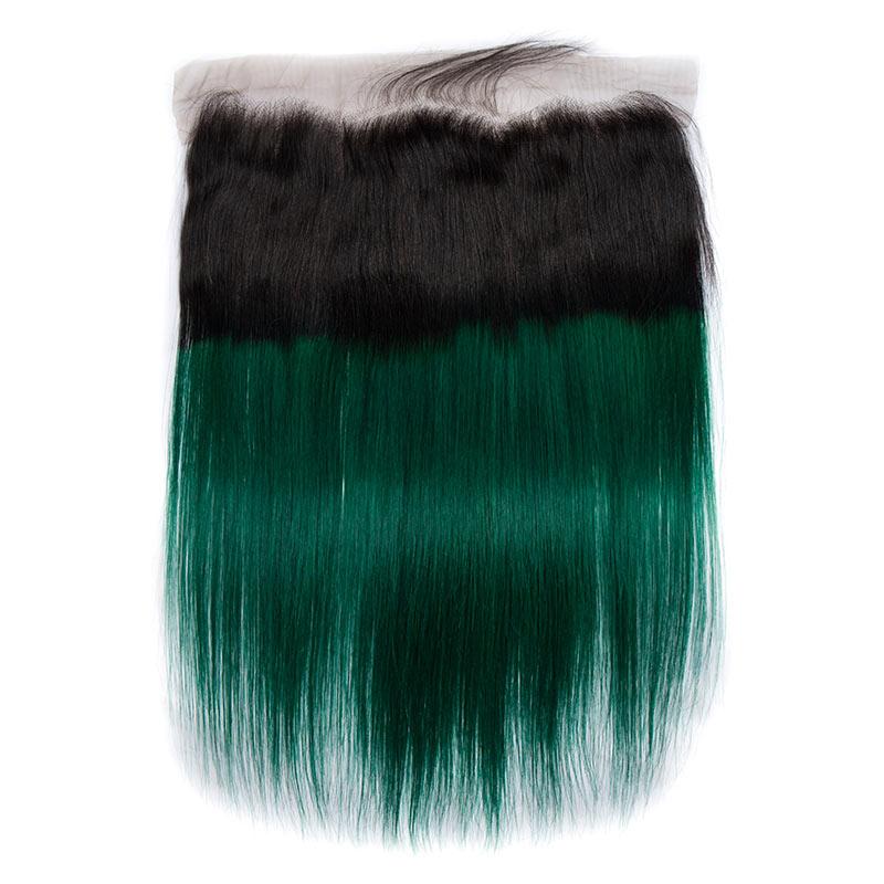 Modern Show Ombre 1b/green Color Straight 13x4 Lace Frontal Closure Brazilian Human Hair Pre Plucked Lace Frontal With Baby Hair