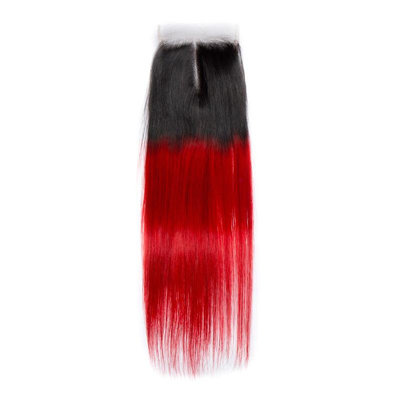 Modern Show Ombre 1b/Red Color Human Hair 4X4 Straight Lace Closure Remy Hair Lace Closure With Baby Hair