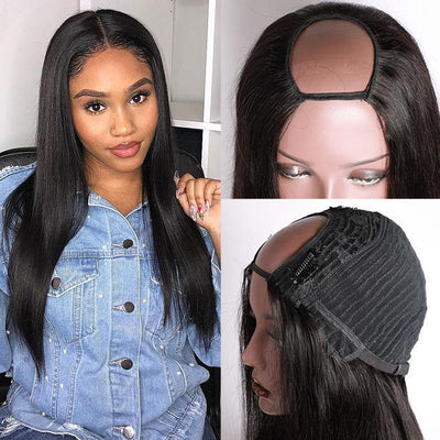 U Part Wig | Brazilian Straight Human Hair Wigs 2x4 U Part Wigs Natural Black Color 150% Density