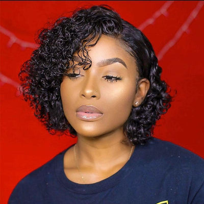 Modern Show Pixie Cut Wig 4x4 Water Wave Lace Closure Wig Peruvian Human Hair Wigs