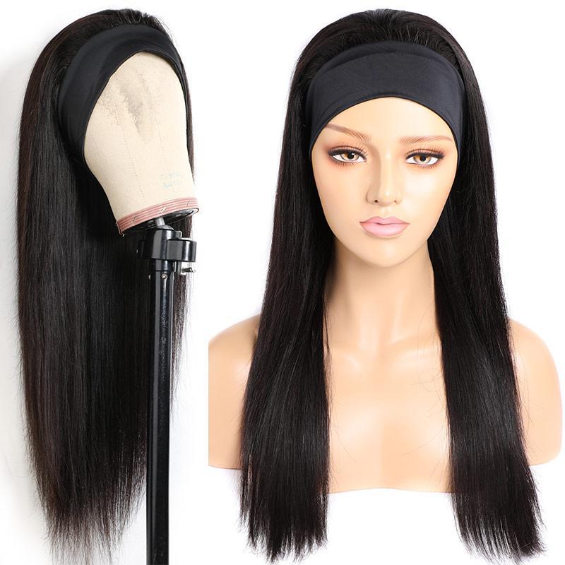 Modern Show Glueless Straight Headband Human Hair Wig Brazilian Remy Hair Machine Made Scarf Wigs