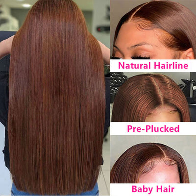 Modern Show Copper Brown Straight Human Hair Wigs Pre Plucked Transparent Lace Wigs For Women