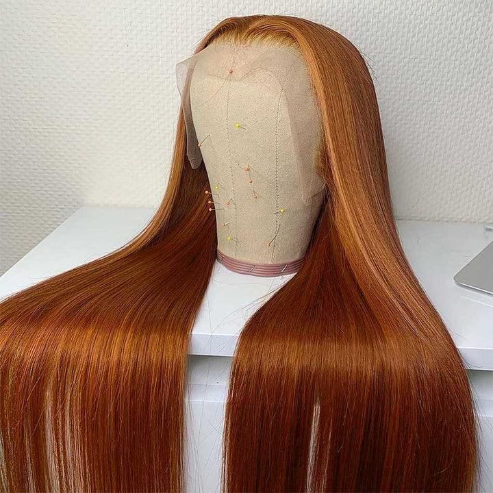 Modern Show Ginger Blonde Human Hair Wigs Straight Hair Transparent Lace Wigs For Women