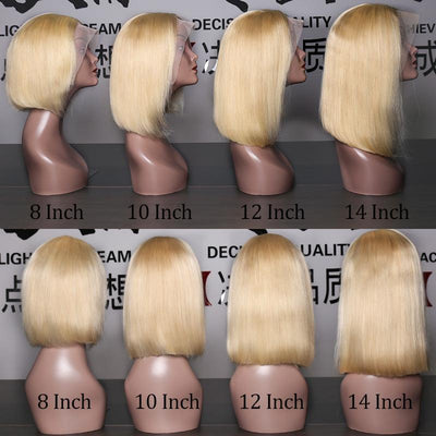 150 Density Short Bob Wig Brazilian Straight Remy Human Hair 613 Blonde Lace Front Wigs For Women On Sale