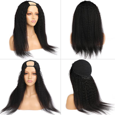 U Part Wig | Yaki Straight Human Hair Wigs 2x4 U Part Wigs Brazilian Remy Hair Machine Made Wig 150% Density