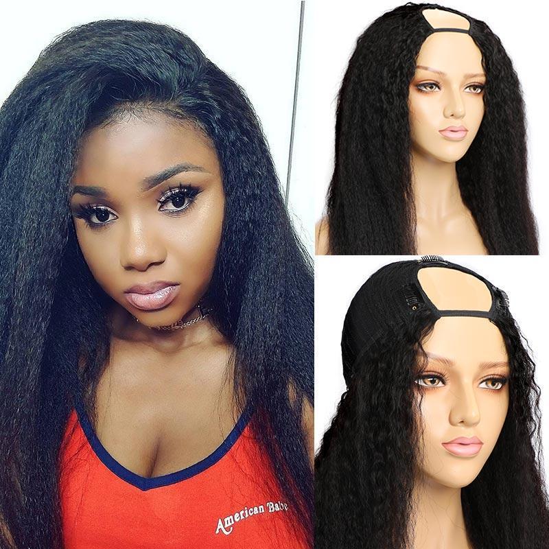 U Part Wig | Yaki Straight Human Hair Wigs 2x4 U Part Wigs Brazilian Remy Hair Machine Made Wig 150% Density