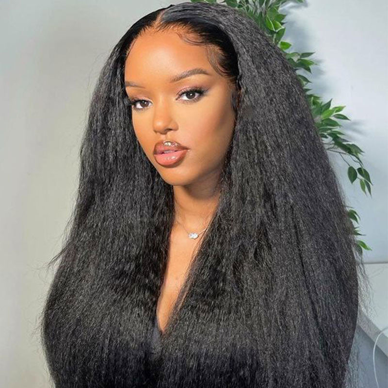 Modern Show 150 Density Natural Malaysian Afro Kinky Straight Lace Front Wigs Yaki Straight Human Hair Wigs