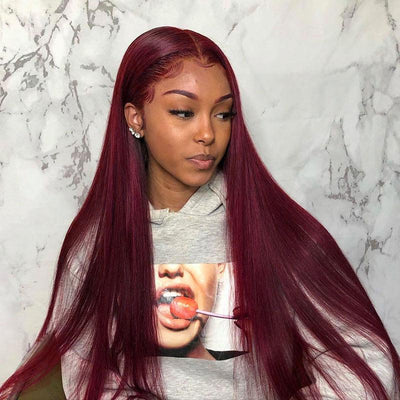 Modern Show #99j Color Transparent HD Lace Front Wig 28 inch Long Straight Human Hair Wig Pre Plucked 13x4 Lace Frontal Wig