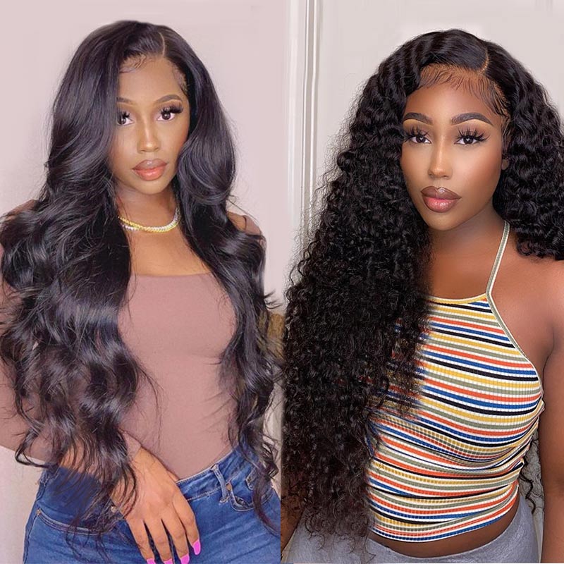 Modern Show 180 Density Transparent Lace Wigs Black Human Hair Pre Plucked 13x6 Lace Front Wigs For Women