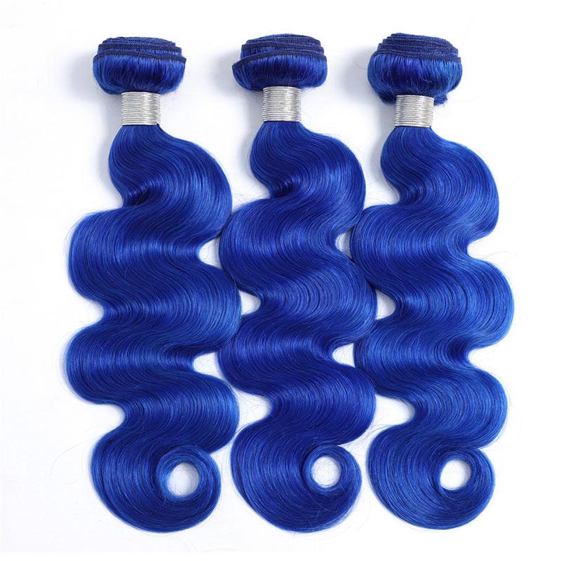 Modern Show Long Wavy Blue Colored Hair Bundles Brazilian Body Wave Human Hair Weave 3Pcs/lot