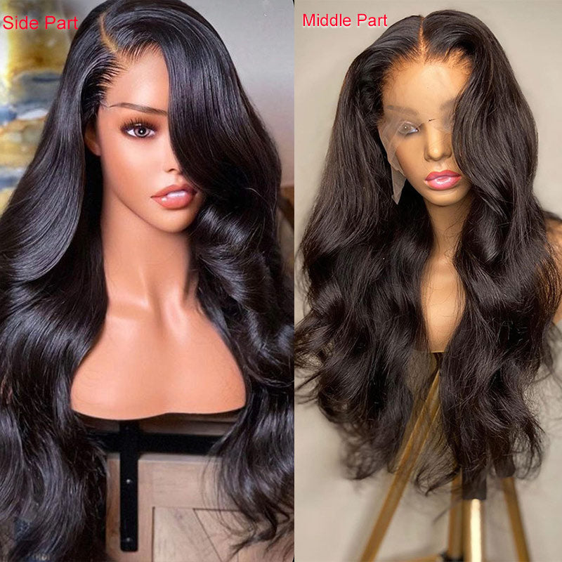 Modern Show 13x6 Transparent Half Lace Front Wigs Brazilian Body Wave Human Hair Pre Plucked Frontal Wig