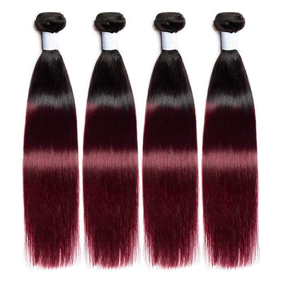 Modern Show 4 Bundles Burgundy Brazilian Straight Human Hair Weave Ombre 1B/99J Color Hair