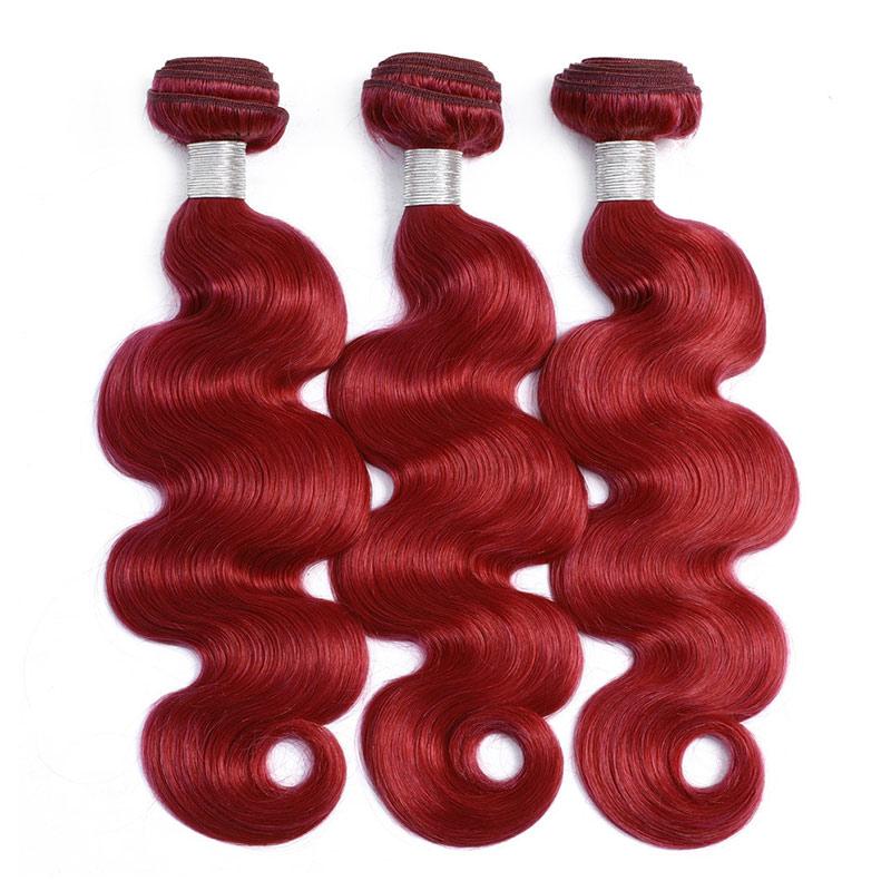 Modern Show Long Wavy Burgundy Colored Hair Bundles Brazilian Body Wave Red Human Hair Weave 3Pcs/lot