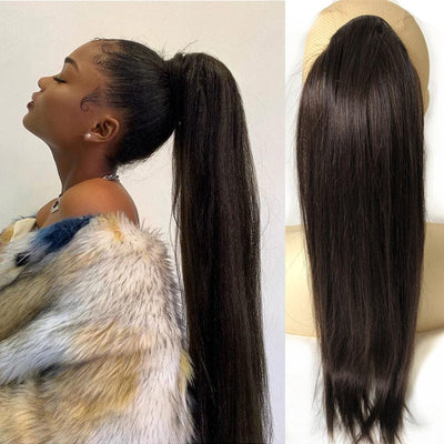 Modern Show #2 Silky Straight Drawstring Ponytail Brown Color Human Hair Clip In Ponytail Hair Extensions Quick Hairstyle