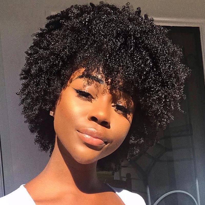 Modern Show Glueless Human Hair Wig Short Kinky Curly Wigs Breathable Machine Made Wig