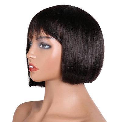 Modern Show Short Glueless Bob Wig With Bangs Brazilian Straight Human Hair Wigs Half Machine Wig In Sassoon Hairstyle