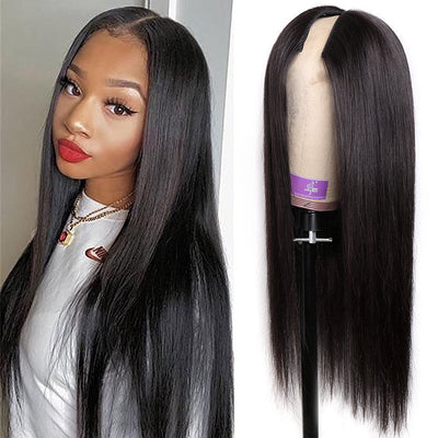 Modern SHow 150 Density Straight V Part Wig Real Glueless Virgin Human Hair Wigs Natural Black Color