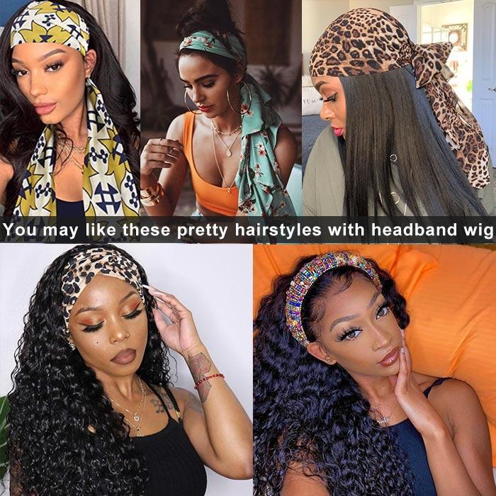 Pop Headband Wig | Modern Show Glueless Human Hair Wig With Pre-attached Scarf Straight/Wavy/Curly Hair Half Wig