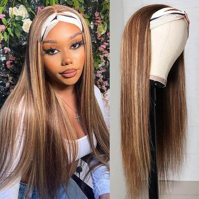 Modern Show 28 inch Long Straight Highlight Wig Omber Color Human Hair Wigs Brazilian Hair Headband Wig For Women