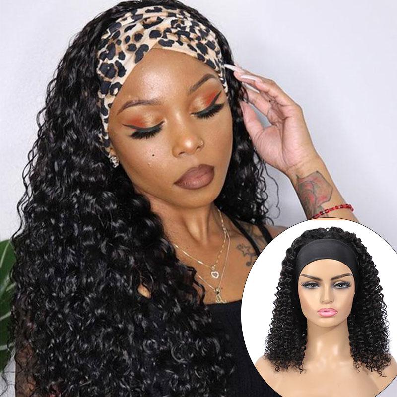 Pop Headband Wig | Modern Show Glueless Human Hair Wig With Pre-attached Scarf Straight/Wavy/Curly Hair Half Wig