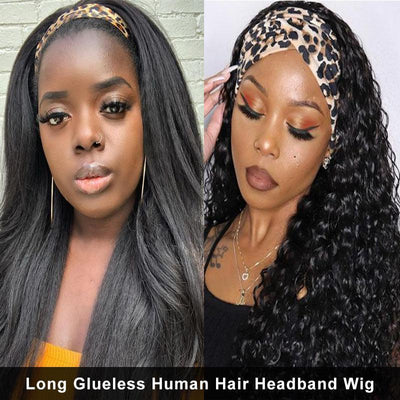Pop Headband Wig | Modern Show Glueless Human Hair Wig With Pre-attached Scarf Straight/Wavy/Curly Hair Half Wig