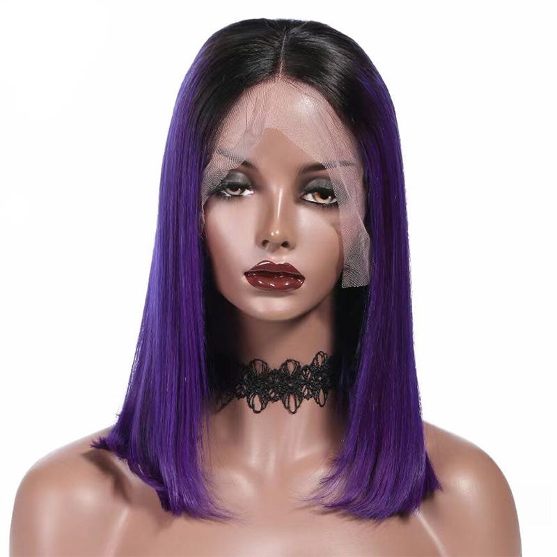 Modern Show Short Bob Wig 1b/Purple Ombre Color Straight Human Hair Wigs Pre Plucked Brazilian Hair Lace Front Wig