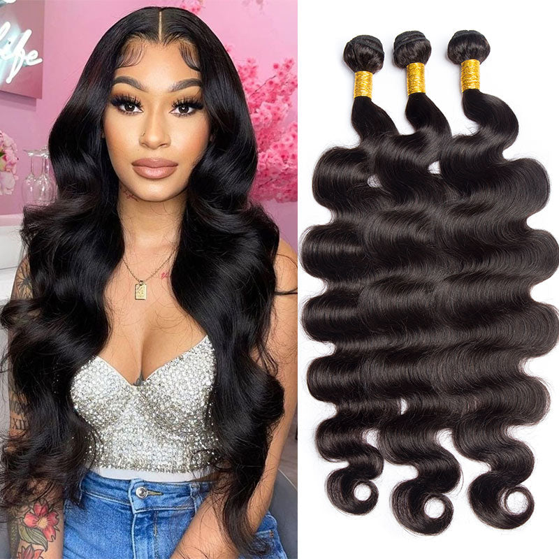 Modern Show Long Black Body Wave Remy Human Hair Weave 3 Bundles 28-40 Inch