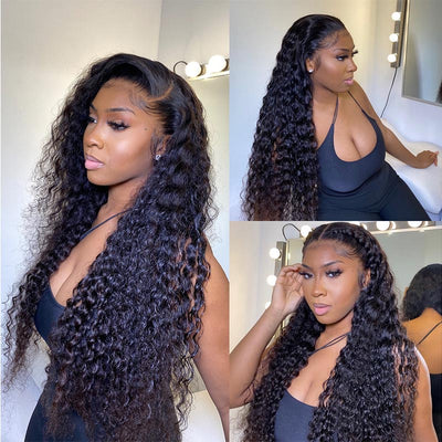 Modern Show 4 Bundles 40 Inch Long Deep Wave With Frontal Real Human Hair Curly With 13x4 Lace Frontal Closure