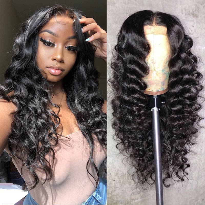 Modern Show 30 inch Long 4x4 Lace Closure Wig Brazilian Loose Wave Human Hair Wigs Pre Plucked With Baby Hair