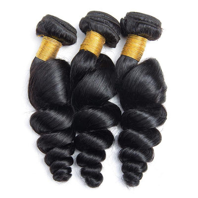 Modern Show Long Brazilian Loose Wave Human Hair Weave 3 Bundles Natural Black Color Short Remy Hair