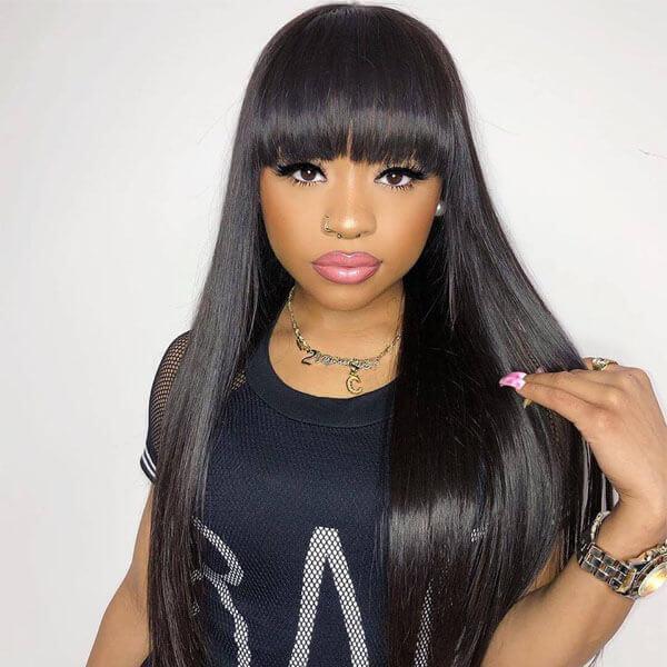 Show Modern Glueless Straight Human Hair Wigs With Bangs 10-14 Inch Short Wig With Bangs 16-28 Inch Long Brazilian Remy Hair Wig With Bangs