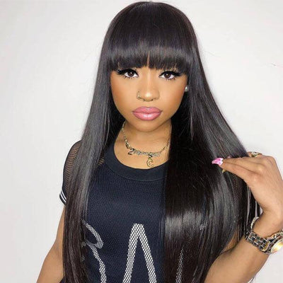 Show Modern Glueless Straight Human Hair Wigs With Bangs 10-14 Inch Short Wig With Bangs 16-28 Inch Long Brazilian Remy Hair Wig With Bangs