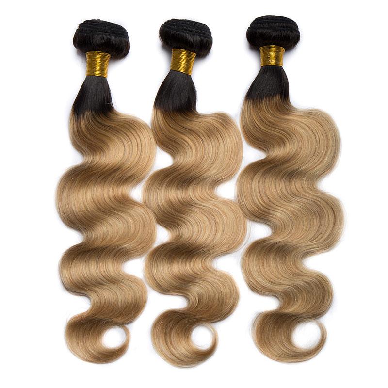 Modern Show Ombre Body Wave Hair Bundles 2 Tone 1b/27 Middle Golden Color Brazilian Human Hair Weave 3 Pieces