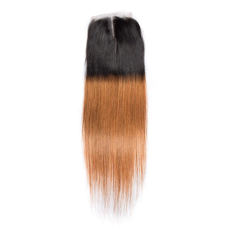 Modern Show 1B/30 Middle Brown Ombre Hair Color Straight Lace Closure Human Hair 4X4 Swiss Lace Closure With Baby Hair